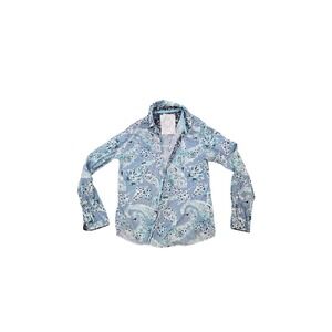 Cino Women Blue Paisley Print Long Sleeve Button Down Shirt Size XS